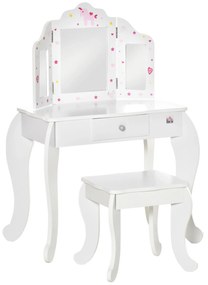 HOMCOM Toucador Infantil Madeira Espelho Acrílico 2 Sessões Mesa Maquilhagem Branco Design Elegante 63x40x85,5 cm | Aosom Portugal