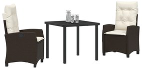 Conjunto de Jantar de Jardim de 3 Peças com Almofadas Castanho Rattan