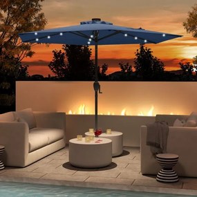 Guarda-sol LED com luzes LED Solares Sistema de inclinação com botão 230 x 230 x 225 cm Azul marinho