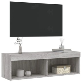 Móvel de TV com luzes LED 100x30x30 cm cinzento sonoma