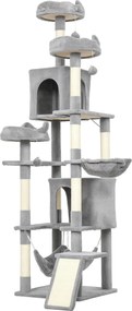 Arranhador para gatos com torre de brincadeiras: 8 postes para arranhar, 4 plataformas, 2 compartimentos abertos, escada e 3 bolas; altura: 192 cm; ci
