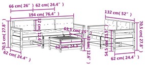 6 pcs conjunto lounge de jardim c/ almofadões pinho impregnado