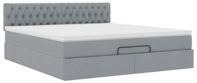 Cama Otomana com colchão &amp; LEDs 180x200cm tecido cinzento claro