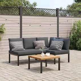 vidaXL 3 pcs conjunto de sofás p/ jardim c/ almofadões alumínio preto