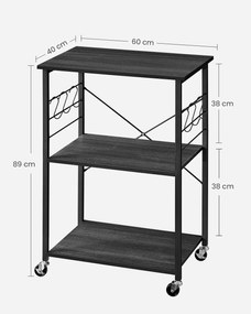 Carrinho de cozinha com Rodas com 3 níveis 40 x 60 x 89 cm preto