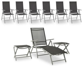 9 pcs conjunto lounge de jardim preto e prateado