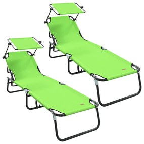Espreguiçadeiras Dobráveis 2 pcs com Toldo Verde Tecido Oxford 600D