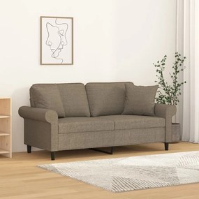 vidaXL Sofá 2 lug.+almofadas/almofadões 140cm tecido cinza-acastanhado