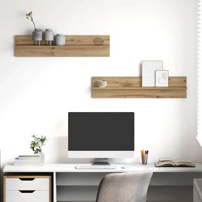 vidaXL Prateleiras de Parede com prateleira 2 pcs Carvalho Artesanal