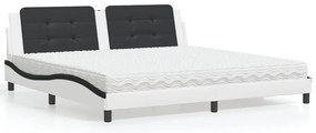Cama com colchão 200x200 cm couro artificial preto e branco