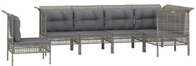 6 pcs conjunto lounge de jardim c/ almofadões vime PE cinzento