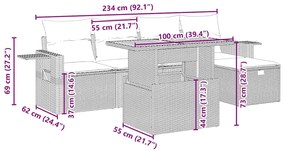 6 pcs conjunto de sofás p/ jardim com almofadões vime PE bege