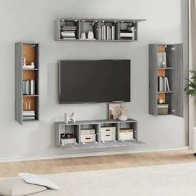 Conjunto móveis de TV 6 pcs madeira processada sonoma cinza