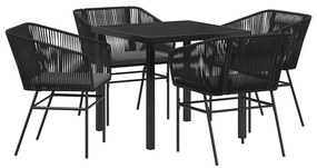 Conjunto de Jantar de Jardim com 5 Peças e Almofadas Pretas de Rattan