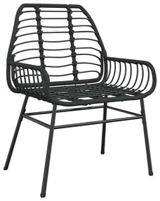 3 pcs conjunto de jantar para jardim vime PE vidro preto