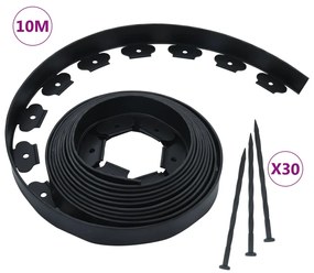 vidaXL Borda de relvado flexível com 30 pinos 10 m 5 cm