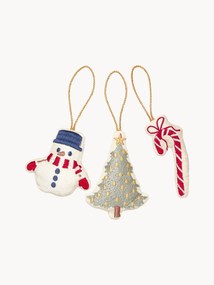 Ornamentos para árvore de Natal em algodão artesanal Snowman, conjunto de 3