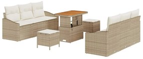 Conjunto de Sofá de Jardim de 9 Peças com Almofadas Bege em Rattan Sin