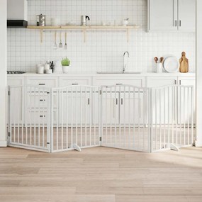 vidaXL Portão p/ cães com porta dobrável 4 painéis 320 cm álamo branco