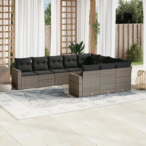 10 pcs conjunto sofás de jardim c/ almofadões vime PE cinzento