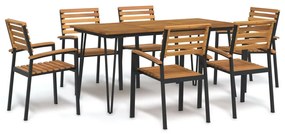 vidaXL Conj. jantar p/ jardim 7 pcs madeira de acácia maciça e metal