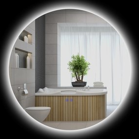 Espelho redondo de casa de banho com iluminação LED, Ø 80 cm, de parede, com interruptor tátil e sistema antiembaciamento branco, prateado