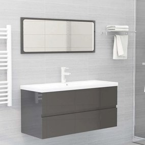 vidaXL 2 pcs conj. móveis casa de banho contraplacado cinza brilhante