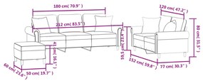 3 pcs conjunto de sofás com almofadas veludo cinzento-escuro