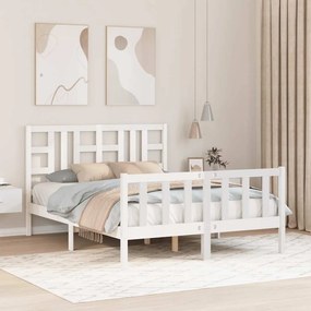 Estrutura de cama com cabeceira 140x200cm madeira maciça branco