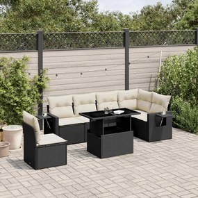 vidaXL 7 pcs conjunto de sofás p/ jardim c/ almofadões vime PE preto