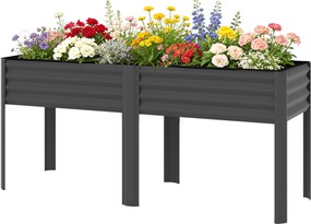 FLoreira em pés de metal 179 x 54 x 25 cm, floreira elevada de metal de 241 L com barras reforçadas e tecido não tecido, cinzento escuro