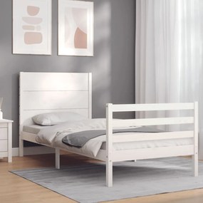 vidaXL Estrutura cama de solteiro c/ cabeceira madeira maciça branco