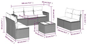 8 pcs conjunto sofás de jardim c/ almofadões vime PE castanho