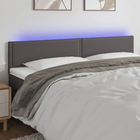 Cabeceira cama c/ LED 180x5x78/88cm couro artificial cinzento