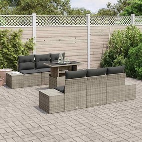 Conjunto de Sofá de Jardim de 7 Peças com Almofadas Cinzento Vime Poli