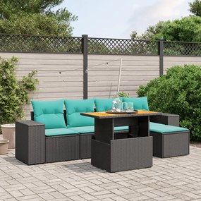 vidaXL 6 pcs conjunto de sofás p/ jardim c/ almofadões vime PE preto