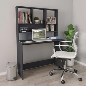 vidaXL Secretária com prateleiras 110x45x157 cm contraplacado cinzento