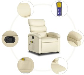 Poltrona reclinável de massagens couro artificial cor creme