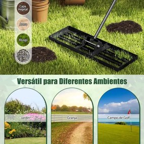 Ancinho nivelador de relva 75 x 25 cm com cabo ergonómico para solo de jardim, pátio, quinta - Preto