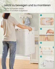 Cesto para roupa suja em bambu com 3 compartimentos 70 x 40 x 61 cm branco
