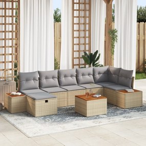 Conjunto de Sofás de Jardim vidaXL 8 Peças com Almofadas Bege Vime Sin