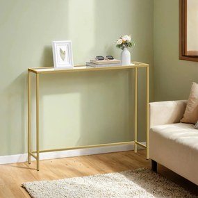 Mesa consola entrada linhas simples 20 x 100 x 80 cm vidro, aço Dourada