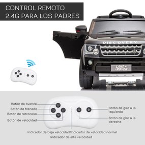 HOMCOM Carro Elétrico para Crianças acima de 3 Anos com Licença de Land Rover Controle Remoto Bateria de 12V e 2 Motores Velocidade de 3-5 km / h 102,5x69x55,4 cm preto