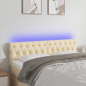 Cabeceira de cama c/ luzes LED tecido 144x7x78/88 cm cor creme