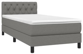 Cama box spring c/ colchão e LED 80x200 cm tecido cinza-escuro