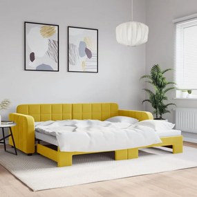 vidaXL Sofá-cama com gavetão 90x200 cm veludo amarelo