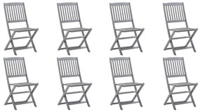 Cadeiras de exterior dobráveis 8pcs c/ almofadões acácia maciça