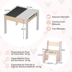Conjunto de mesa e 2 cadeiras para crianças Mesa de atividades de madeira 4 em 1 para arte, desenho, leitura e quadro removível Rosa