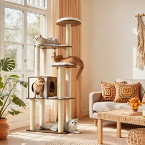 Arranhador gatos com 5 colunas para arranhar 58 x 40 x 165 cm castanho