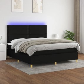 vidaXL Cama box spring c/ colchão e LED 180x200 cm tecido preto